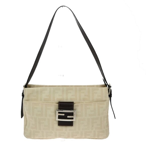 FENDI Logo Zucca Pattern Shoulder Bag Canvas Leather Beige SHW Italy 358-082025 - Picture 2 of 16